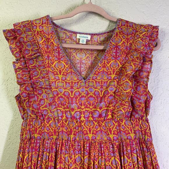 SUNDANCE Dress Mystical Mosaics Maxi V-Neck Sleeveless‎ Ruffled Detail Lined - Picture 6 of 13